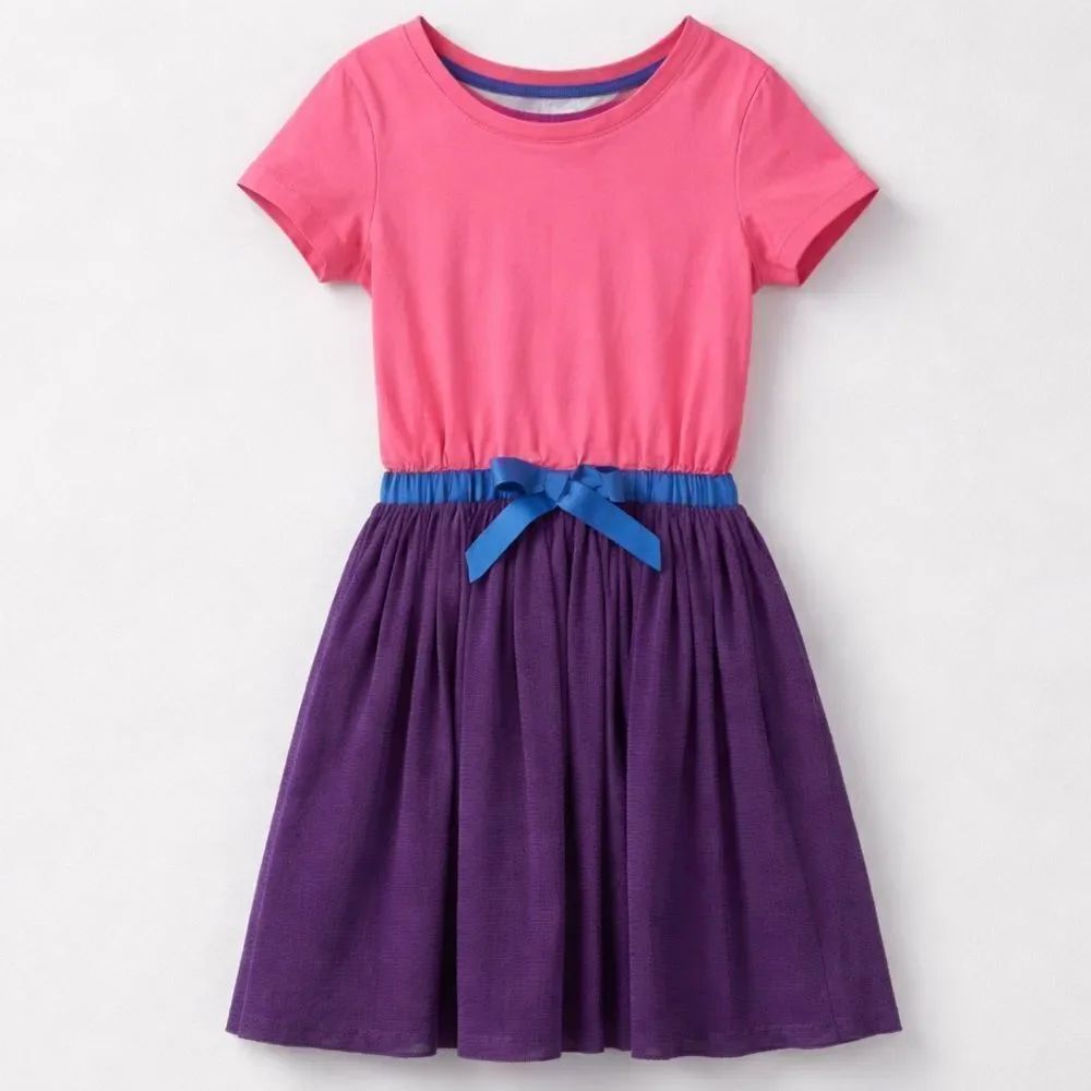 Hanna Andersson pink and purple knit mesh overlay skirt short sleeve dress